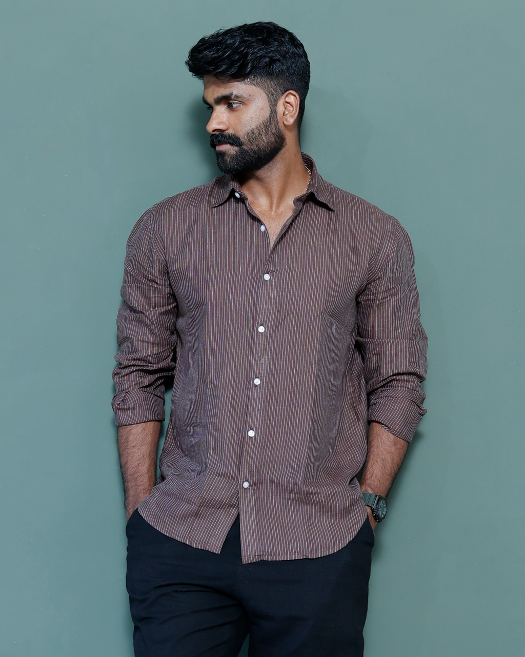 Signature Linen  Stripe Espresso Brown