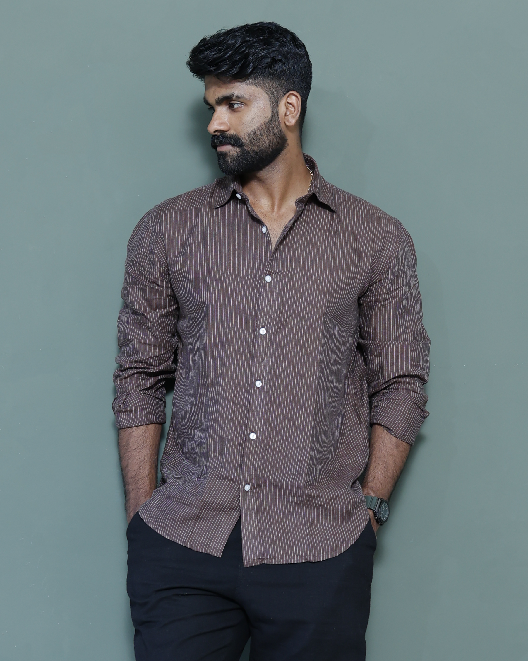 Signature Linen  Stripe Espresso Brown